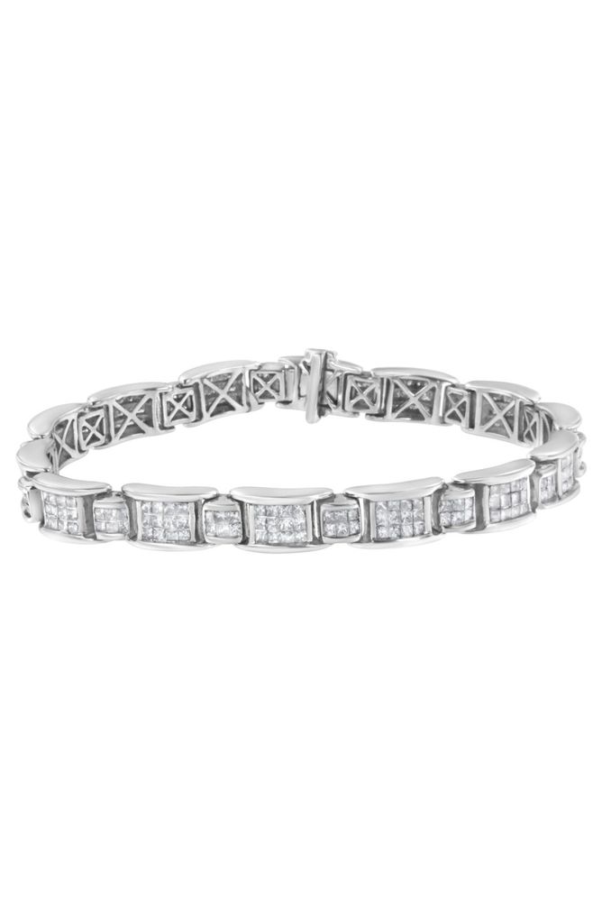 5.0 Cttw Princess-Cut Diamond Rectangular Alternating Station 7" Tennis Bracelet